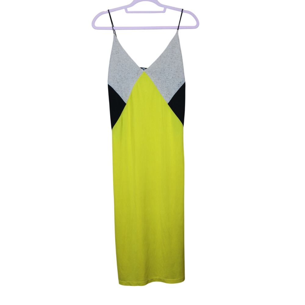 Zara Yellow Black White Color Block Spaghetti Straps Midi Sexy Slip Dress Size S